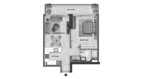 Apartment floor plan, 1 bedroom in Urban Park Residences No. 11009 (2D)